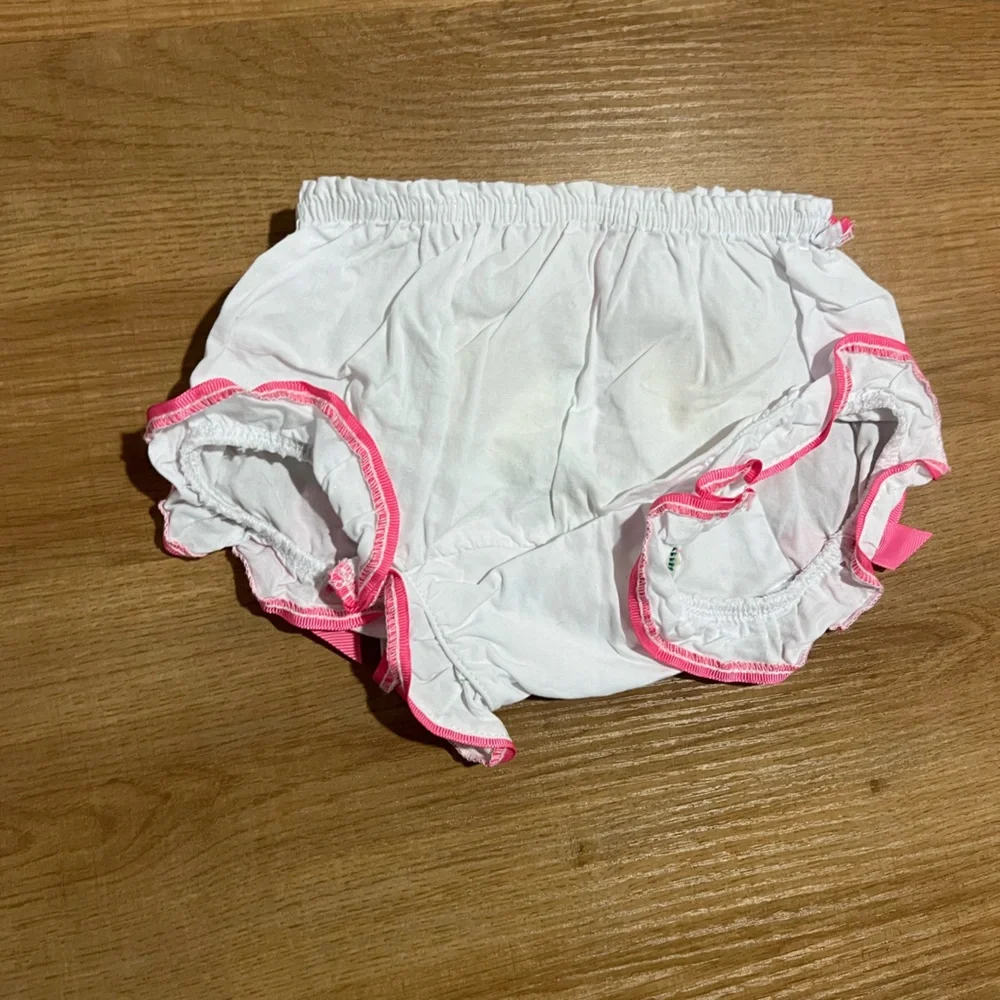 Mud Pie White Ornament Diaper Cover with Pink and Green Bows